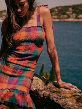 Sezane Velvet Dress( multicolor check print)